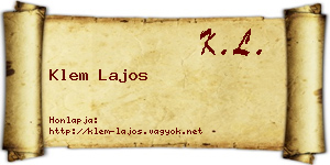 Klem Lajos névjegykártya